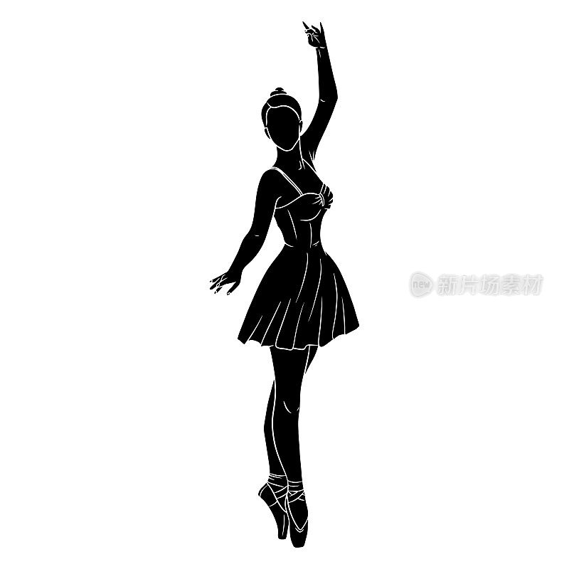 Ballerina in dress and pointe shoes. Silhouette. Dancer.